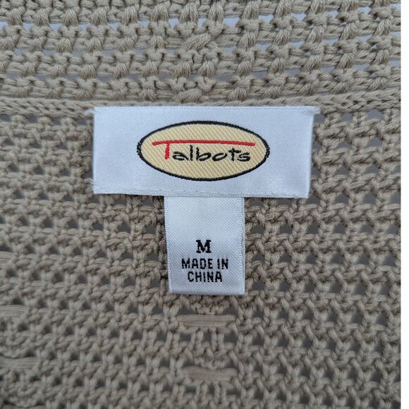 EUC Talbots Silk Blend Crochet Knit Cardigan Sweater Button Front Beige Size M - Picture 3 of 4